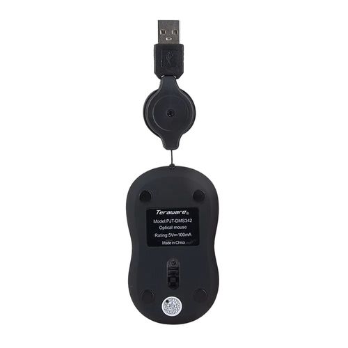 Mouse mini alámbrico Westminster, cable retráctil, 800 dpi, 3 botones, negro