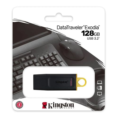 Memoria USB Kingston Data Traveler Exodia 128GB, USB 3.2 Gen 1, amarillo