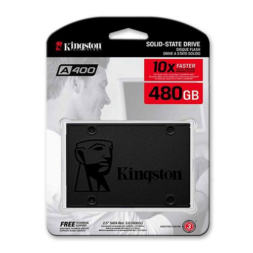 Unidad de estado sólido SSD Kingston A400 480GB de capacidad , factor de forma de 2.5”, SATA3, ideal para portátiles delgados y ligero, negro