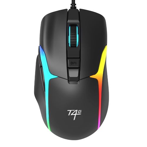 Mouse gamer T4G Sabre RGB alámbrico, conexión USB, 7 botones, 12000 dpi, negro