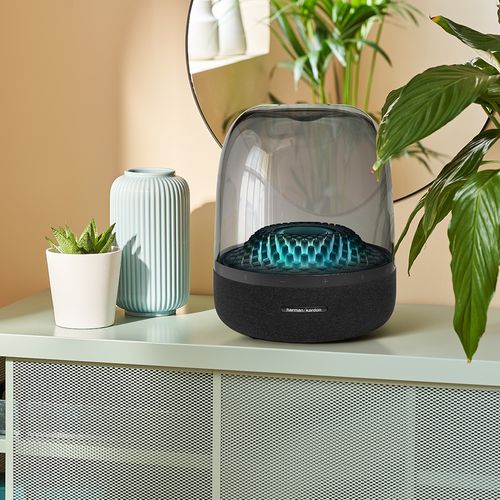 Bocina bluetooth Harman Kardon Aura 4 100W, subwoofer de 5,2", iluminación ambiental patrón de diamantes, negro