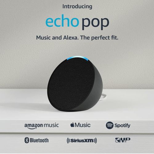Bocina inteligente Amazon Echo Pop control de voz con Alexa, negro