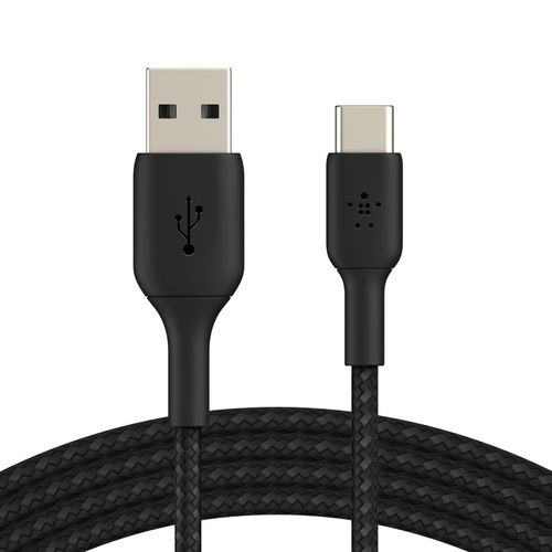 Cable Belkin Braided USB-C a USB-A 1 m, compatible iPhone 15, 15 Pro, Galaxy S24, S23, S22, Google Pixel, tablets, celulares, resistente y flexible