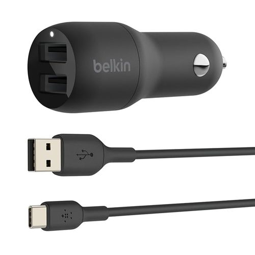 Cargador de auto dual Belkin 2 puertos USB-A, 12W, negro