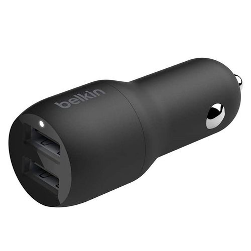 Cargador de auto dual Belkin 2 puertos: USB-C, 25W y USB-A, 12W, negro