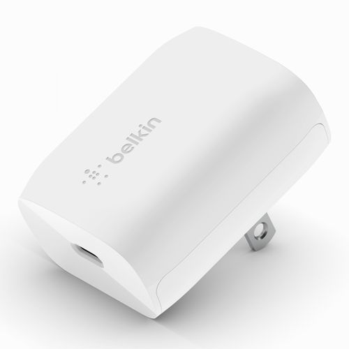 Cargador de pared Belkin 20W, puerto USB-C, carga rápida, blanco