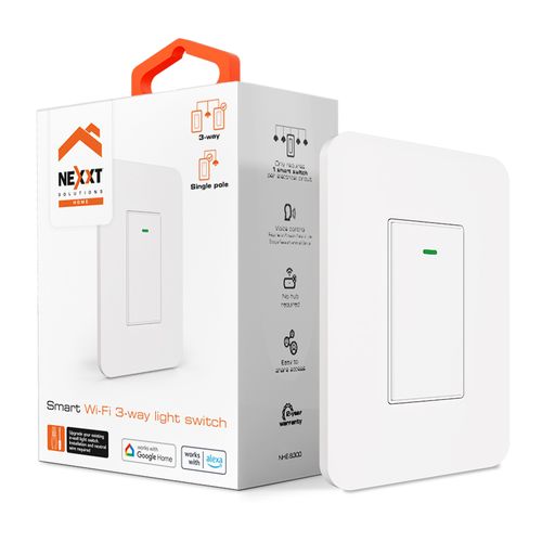 Interruptor inteligente Nexxt NHE-S300 de 3 vías, control de voz Alexa, control de luz, conexión WiFi,blanco
