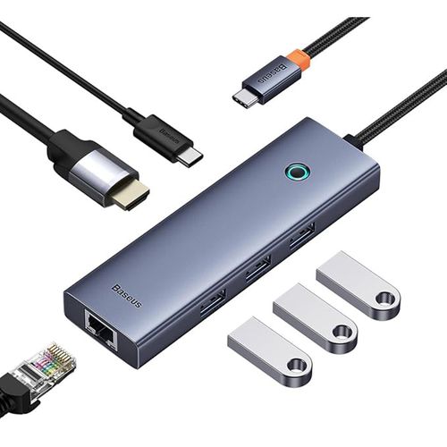 Adaptadores multipuerto Baseus 6 en 1 conector tipo C con puertos usb 3.0 x3, 4k hdmi, rj45 , puerto de carga pd