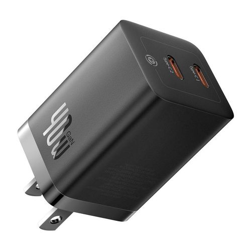 Cargador de pared Baseus GAN 5 2 puertos tipo C, 40W, carga rápida, negro
