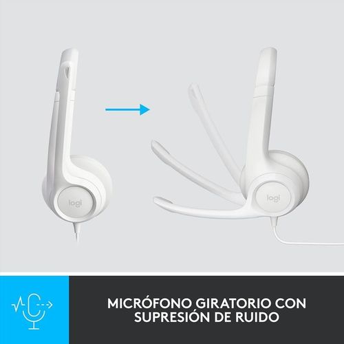 Audífonos alámbrico Logitech H390 con micrófono, conexión usb, control de volumen, cable 1.9m, blanco