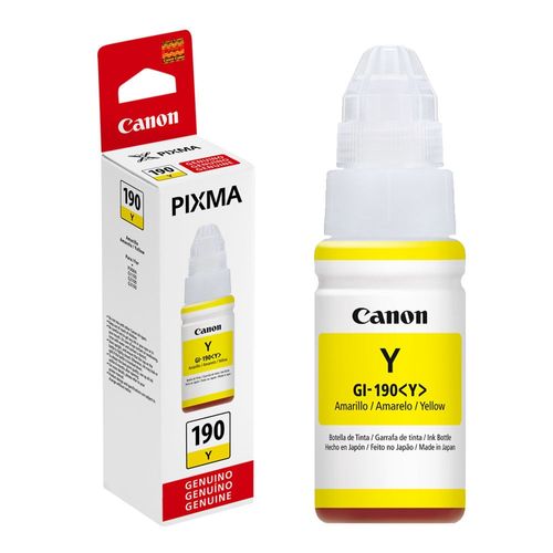 Botella de Tinta Canon GI-190 amarilla rinde 7000 páginas 70ml