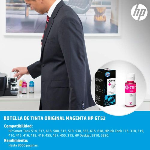 Botella de Tinta HP Gt52 Magenta rinde 8000 páginas 70ml
