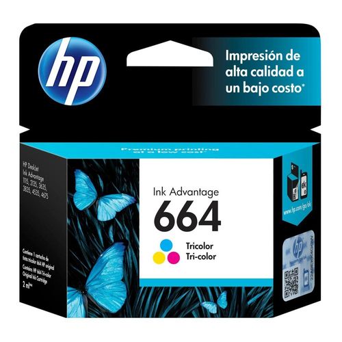 Cartucho de tinta HP 664 Advantage tricolor, rinde 100 páginas