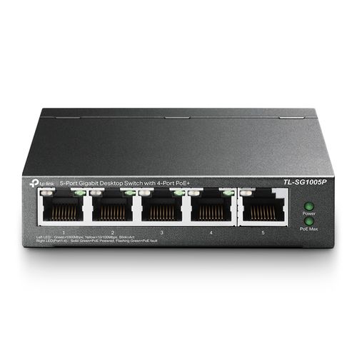 Switch TP-Link Gigabit Ethernet TL-SG1005P, 5 puertos Gigabit, con 4 puertos PoE+