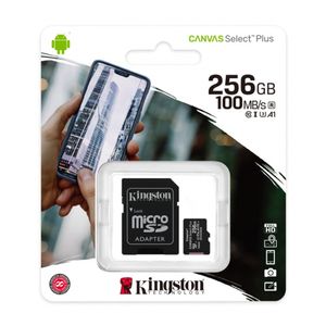 Tarjeta MicroSD Kingston Canvas Select Plus 256GB clase 10, U3, V30, 100MB/s, ideal para grabar en 4K, incluye adaptador SD