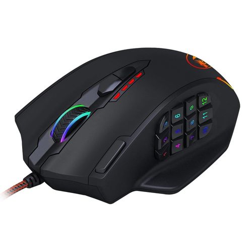 Mouse gamer Redragon M908 Impact alámbrico, conexión USB, 12400 dpi, 18 botones, RGB, negro