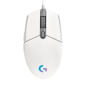 Mouse gamer alámbrico Logitech G203 Lightsync, conexión usb, 8000 dpi, 6 botones, luces RGB, blanco