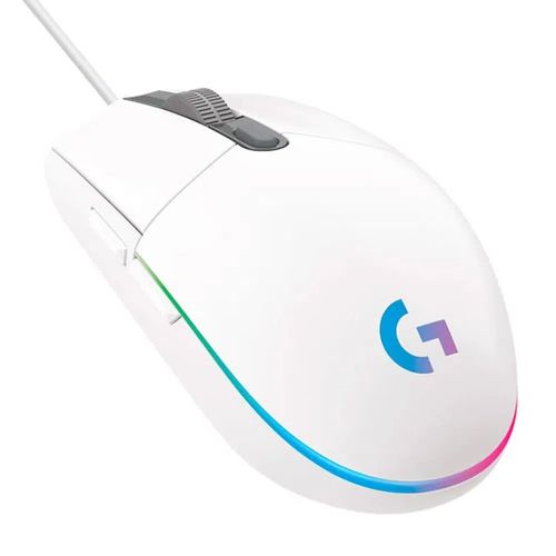 Mouse gamer alámbrico Logitech G203 Lightsync, conexión usb, 8000 dpi, 6 botones, luces RGB, blanco