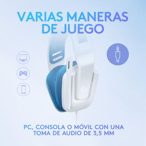 Audífonos gamer alámbrico Logitech G335 con micrófono, conexión jack 3.5, 36 ohms, sensibilidad: 87.5 dB, PC y consolas, blanco