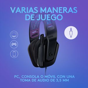 Audífonos gamer Logitech G335 con micrófono, alámbrico, conexión jack 3.5mm, 36 ohms, sensibilidad: 87.5 dB, PC y consolas, negro