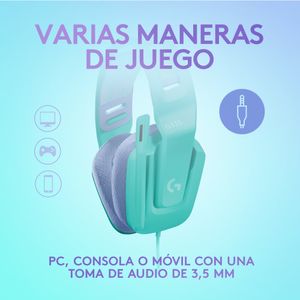 Audífonos gamer  Logitech G335 con micrófono, alámbrico, conexión jack 3.5 mm, 36 ohms, sensibilidad: 87.5 dB, PC y consolas, menta