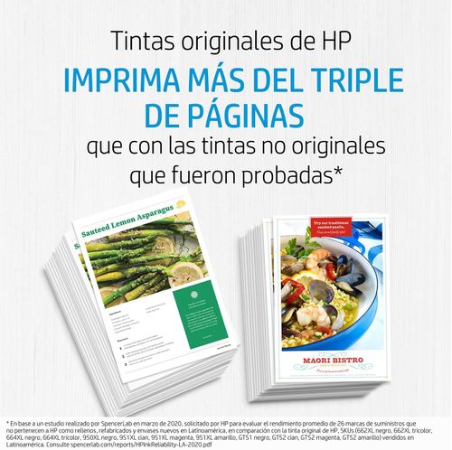 Cartucho de tinta HP 664 negra original, rinde 120 páginas
