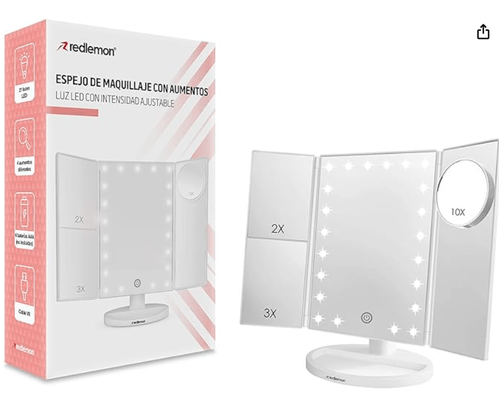 Espejo con aumento Redlemon luz LED de intensidad ajustable, base con movimiento 180°