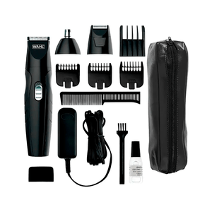 Máquina Rasuradora Cortadora Wahl Para Nariz Y Orejas, Kit de 12 piezas, All in One, Color Negro