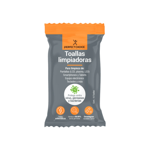 Toallas Limpiadoras para Celulares y Tabletas, Perfect Choice, 10 toallas