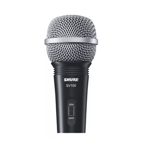 Micrófono alámbrico Shure SV100 portátil, dinámico, unidireccional, cable XRL a jack 6.3 mm, largo 5m, negro