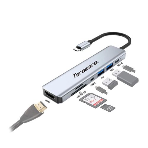 Adaptadores multipuerto WESTMINSTER USB 7 puertos, 1 x USB 3.0, 1 x USB 2.0, 2 x USB Tipo-C, SD, TF, HDMI