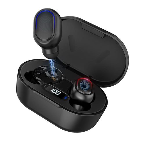 Audífonos bluetooth True Wireless 1hora AUT114 duración máx. 25 horas con estuche de carga, botones físicos, negro