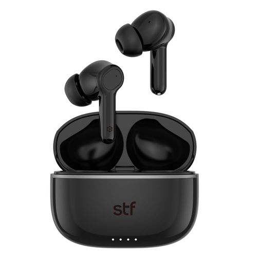 Audífonos bluetooth True Wireless Stf One Pro cancelación de ruido, resistencia al agua IPX4, duración máx. 42 horas con estuche de carga, negro