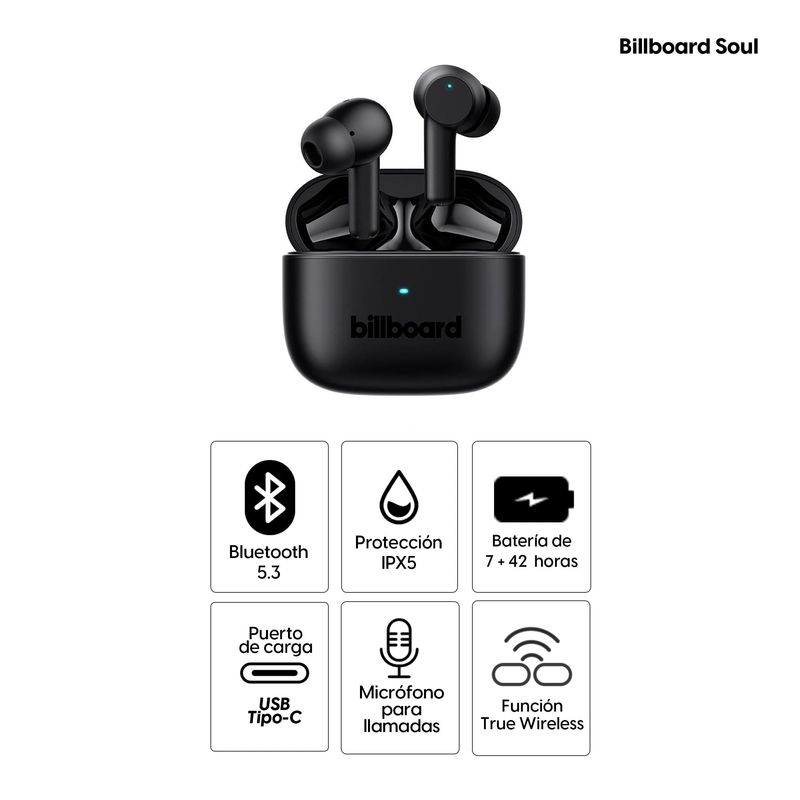 Audífonos Billboard Soul Plus TWS 49h negro Coolbox