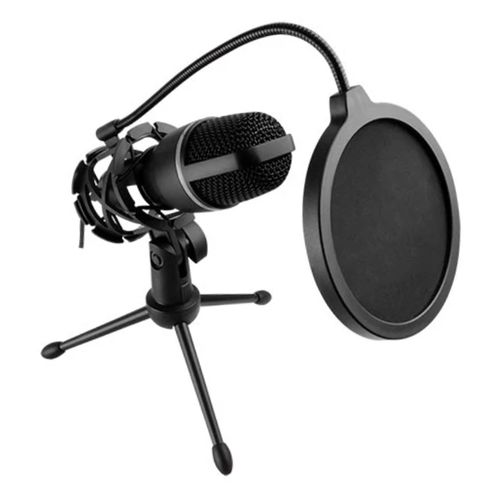 Micrófono para streaming Noise Barrier con tripié reducción de ruido con filtro, alámbrico, entrda 3.5mm, negro