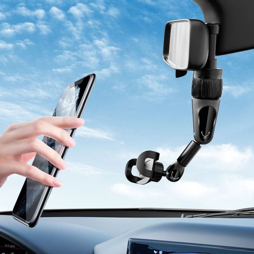 Soporte de celular Roadtrip para auto, se fija al retrovisor central, ajustable, plástico, negro