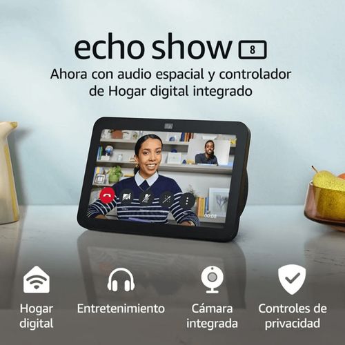 Pantalla inteligente Amazon Echo Show 8 (3ra gen), audio espacial, hub de casa Inteligente y Alexa, negro
