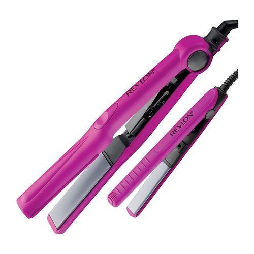 Set de Plancha Alisadora de cabello Revlon 2 piezas, 204 °C, cerámica protector, 30 segundos, doble voltaje, rosa