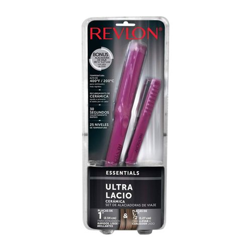 Set de Plancha Alisadora de cabello Revlon 2 piezas, 204 °C, cerámica protector, 30 segundos, doble voltaje, rosa