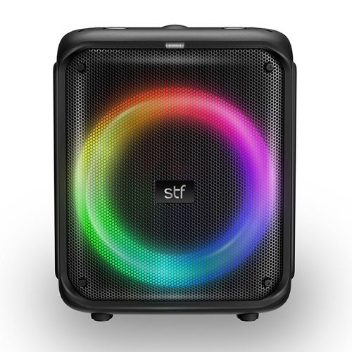 Bocina inalámbrica portátil STF Power Block 8" bluetooth, 30W, LED RGB, karaoke, micrófono inalámbrico, entrada auxiliar, recargable, negro