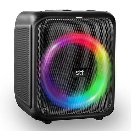 Bocina inalámbrica portátil STF Power Block 8" bluetooth, 30W, LED RGB, karaoke, micrófono inalámbrico, entrada auxiliar, recargable, negro