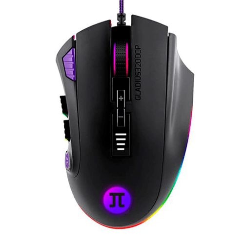 Mouse gamer Primus GLADIUS32000P ergonómico, máx. 32000 dpi, alámbrico, conexión USB, 12 botones, 3 pesas, negro