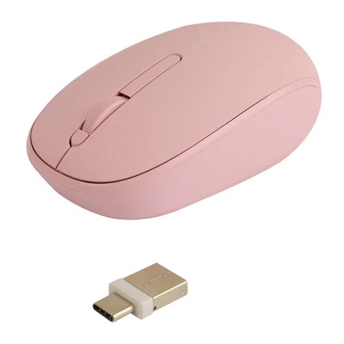 Mouse Perfect Choice Whisper PC-045182 inalámbrico, receptor USB Tipo-C, 1000 dpi, usa pila AA, sensor óptico, rosado