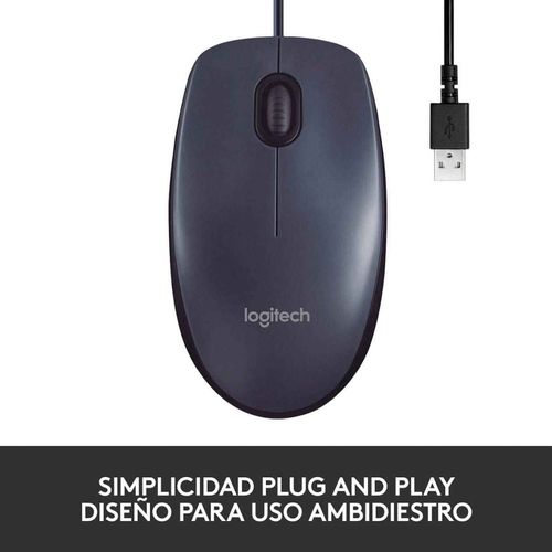 Mouse alámbrico Logitech M90 conexión usb, 1000 dpi, 3 botones, negro