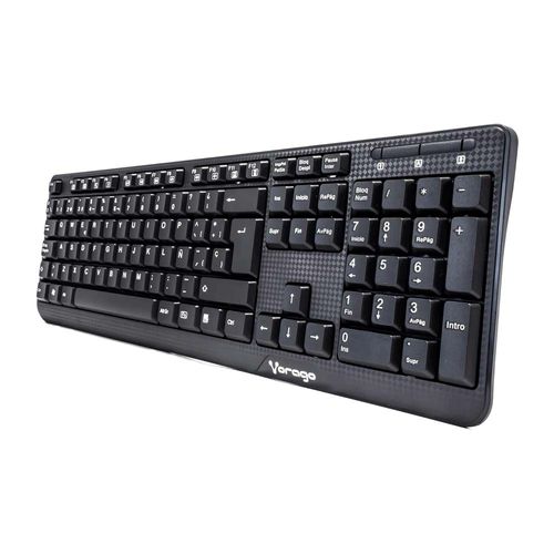 Teclado multimedia Vorago KB-102 alámbrico, conexión USB, español, 105 teclas, negro