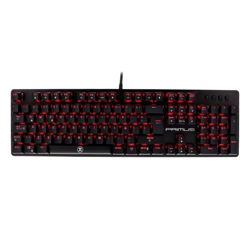 Teclado gamer Primus Ballista 100T mecánico, switch rojo, alámbrico, 105 teclas, luces LED, distribución en español, negro
