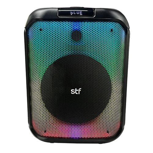 Bocina inalámbrica portátil STF Power Block torre bluetooth, 12", 40W, karaoke, micrófono, LED RGB, 4h batería, True Wireless, control remoto, negro