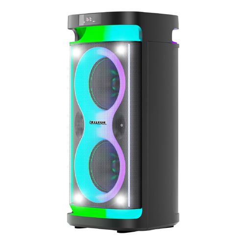 Bocina torre Aiwa AWPOH4D 600W PMPO, con Bluetooth, luces LED, TWS, USB, SD, AUX y función karaoke, batería recargable, negro