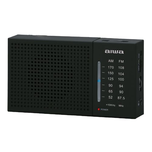 Radio analógico Aiwa WFML2 AM-FM portátil con conector 3.5 mm, diseño clásico funciona con baterías, negro