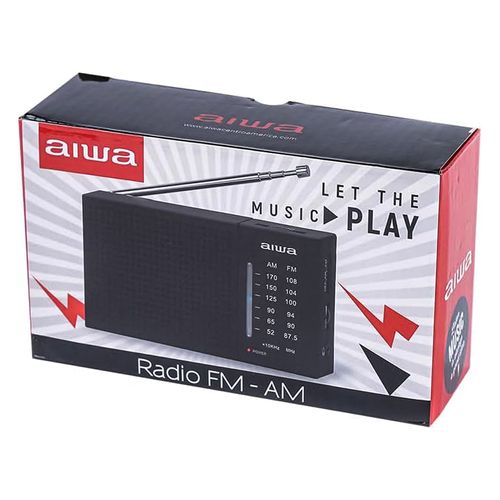 Radio analógico Aiwa WFML2 AM-FM portátil con conector 3.5 mm, diseño clásico funciona con baterías, negro